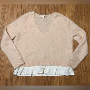 Sézane La‎ Maille Alfred Mohair Merino Wool Blend Lace Hem V-Neck Sweater–Size S